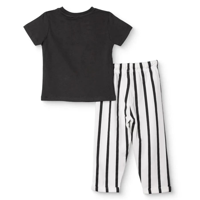 HelloBaby Boys T-Shirt & Trousers Set Bear Print Cool Boy Crew Neck Full Length Short Sleeve - Anthracite Anthracite - ebebek