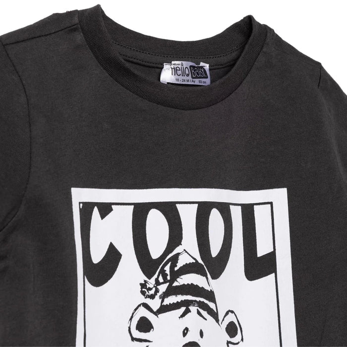 HelloBaby Boys T-Shirt & Trousers Set Bear Print Cool Boy Crew Neck Full Length Short Sleeve - Anthracite Anthracite - ebebek
