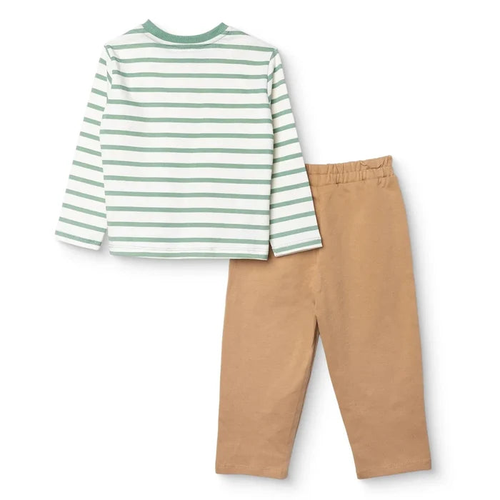 HelloBaby Boys T-Shirt & Trousers Set Vehicle Print Little Car Crew Neck Full Length Long Sleeve - Green Printed Green Printed - ebebek