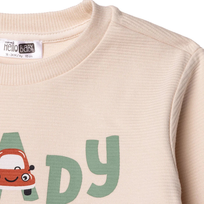 HelloBaby Boys Tracksuit Set Car Print Little Car Crew Neck Full Length Long Sleeve - Ecru Ecru - ebebek