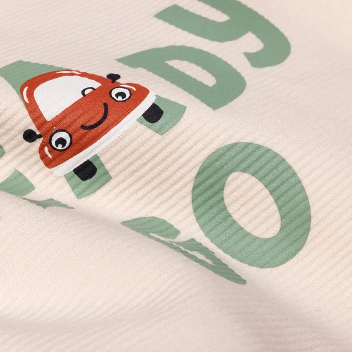 HelloBaby Boys Tracksuit Set Car Print Little Car Crew Neck Full Length Long Sleeve - Ecru Ecru - ebebek