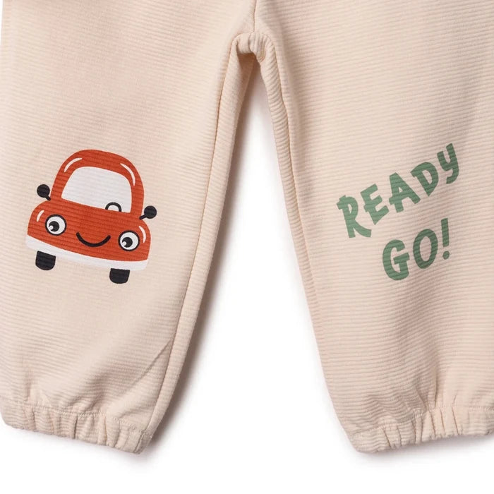 HelloBaby Boys Tracksuit Set Car Print Little Car Crew Neck Full Length Long Sleeve - Ecru Ecru - ebebek