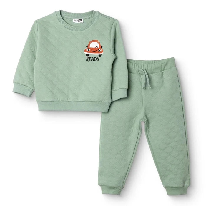 HelloBaby Boys Tracksuit Vehicles Little Car Crew Neck Long Leg Short Sleeve - Green Green - ebebek