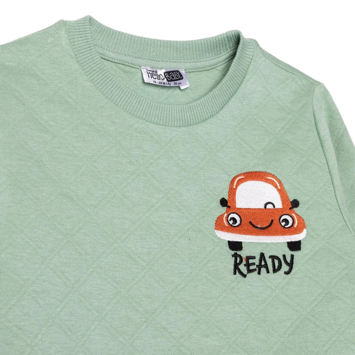 HelloBaby Boys Tracksuit Vehicles Little Car Crew Neck Long Leg Short Sleeve - Green Green - ebebek