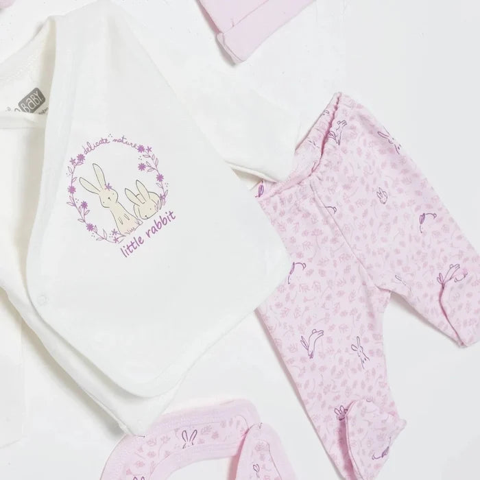 HelloBaby Girls 5 - Piece Newborn Hospital Box Set Animal Print Snap Fastening Envelope Neck Full Leng - Ecru Ecru - ebebek