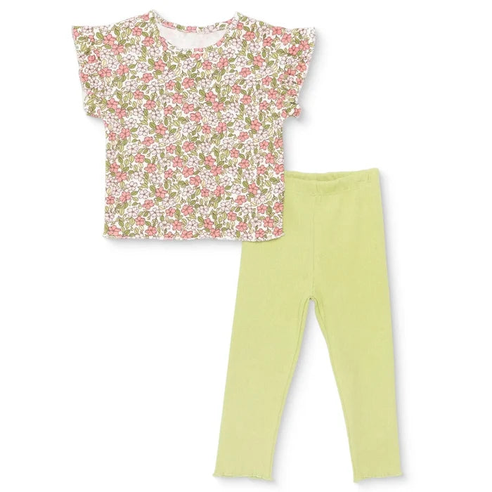 HelloBaby Girls Blouse - Leggings Flower Pastel Dreams Crew Neck Long Leg Short Sleeve - Ecru Printed Ecru Printed - ebebek
