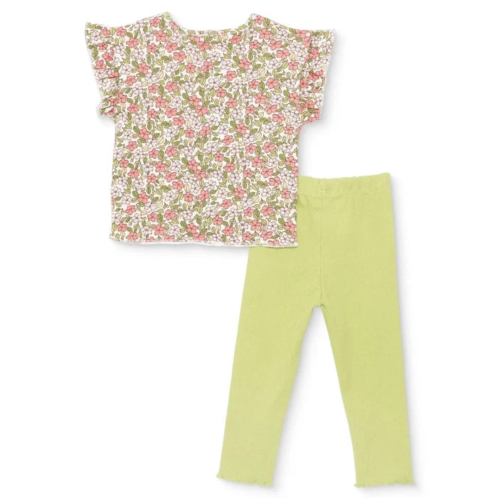 HelloBaby Girls Blouse - Leggings Flower Pastel Dreams Crew Neck Long Leg Short Sleeve - Ecru Printed Ecru Printed - ebebek