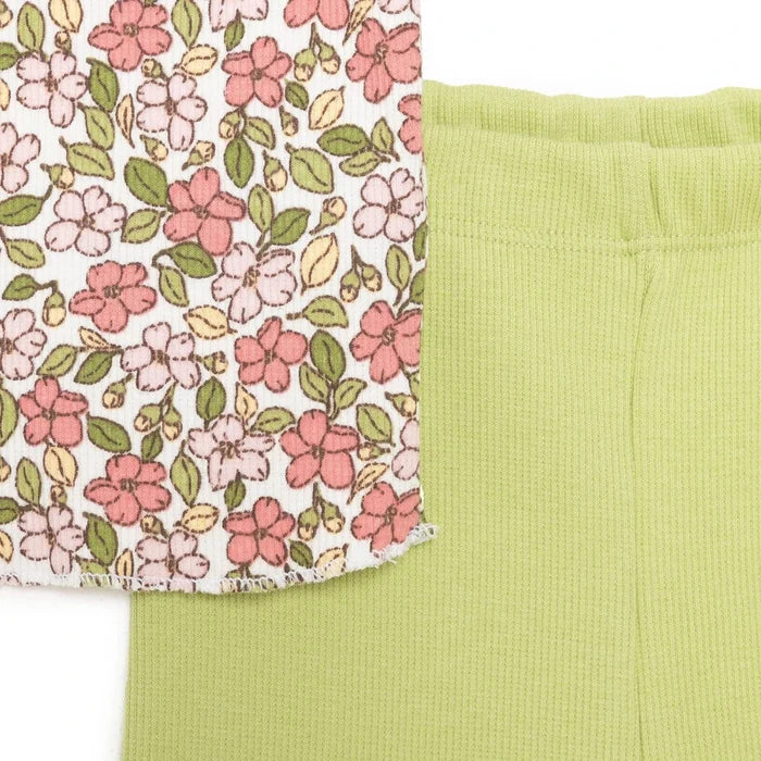 HelloBaby Girls Blouse - Leggings Flower Pastel Dreams Crew Neck Long Leg Short Sleeve - Ecru Printed Ecru Printed - ebebek