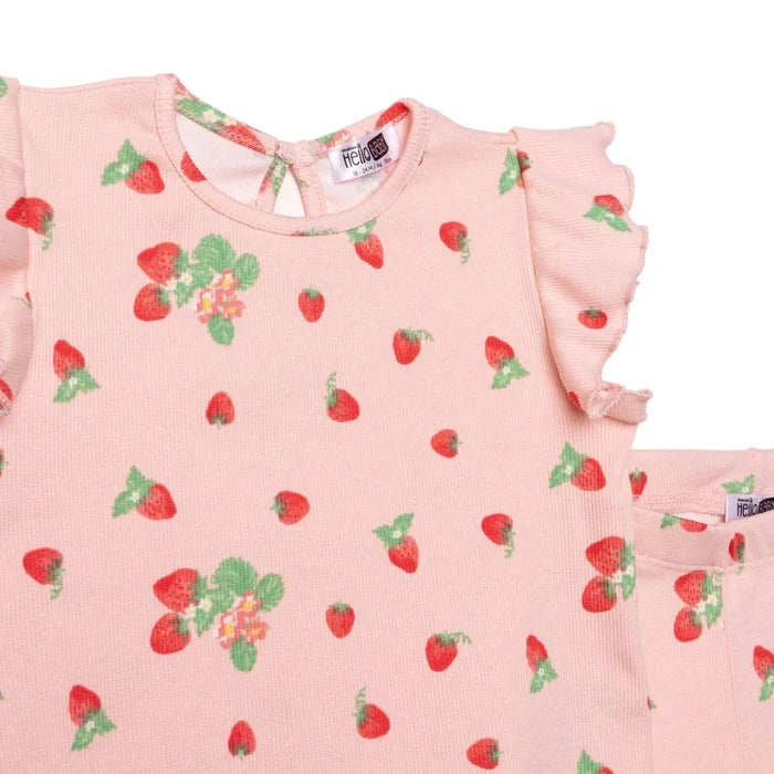 HelloBaby Girls Blouse & Leggings Set Cherry Print Berry Belle Crew Neck Full Length Short Sleeve - Pink Printed Pink Printed - ebebek