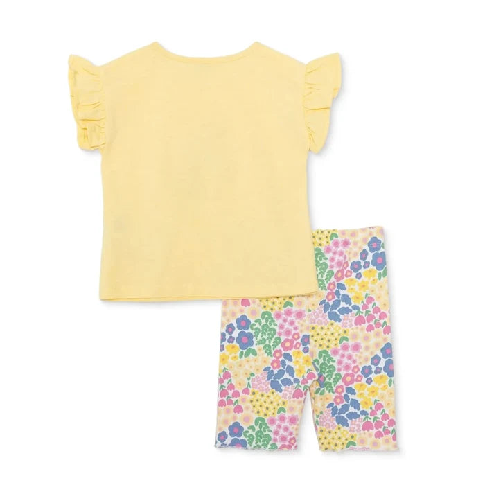 HelloBaby Girls Blouse & Leggings Set Ditsy Flower Crew Neck Full Length Short Sleeve - Yellow Yellow - ebebek