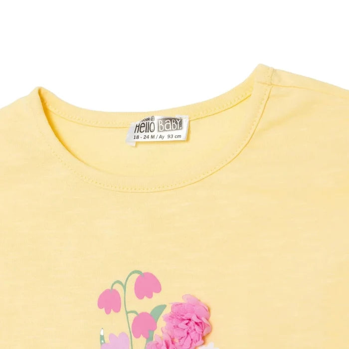 HelloBaby Girls Blouse & Leggings Set Ditsy Flower Crew Neck Full Length Short Sleeve - Yellow Yellow - ebebek