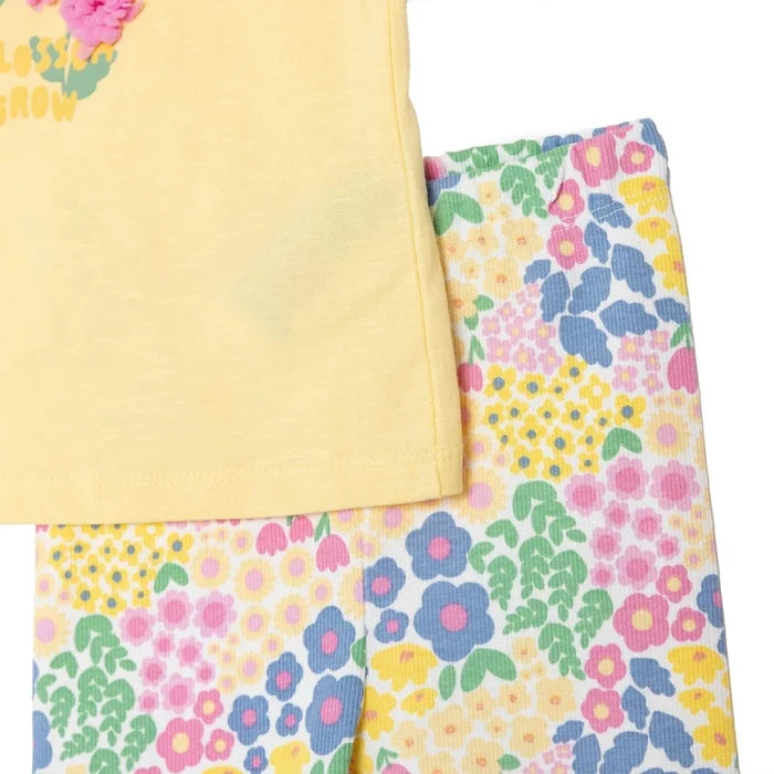 HelloBaby Girls Blouse & Leggings Set Ditsy Flower Crew Neck Full Length Short Sleeve - Yellow Yellow - ebebek