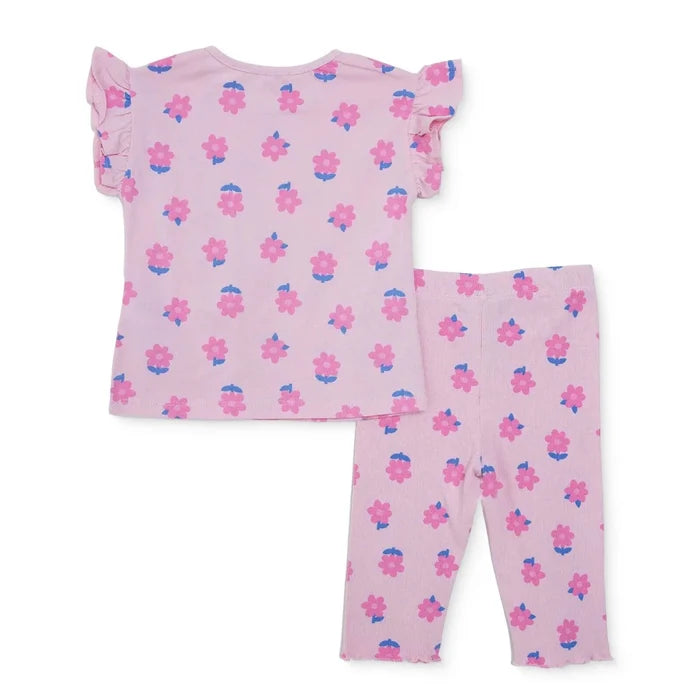 HelloBaby Girls Blouse & Leggings Set Floral Print Ditsy Flower Crew Neck Full Length Short Sleeve - Pink Printed Pink Printed - ebebek