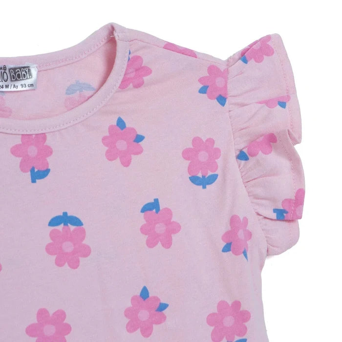 HelloBaby Girls Blouse & Leggings Set Floral Print Ditsy Flower Crew Neck Full Length Short Sleeve - Pink Printed Pink Printed - ebebek