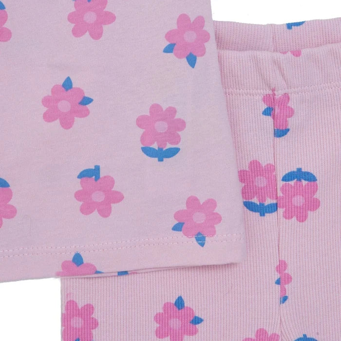 HelloBaby Girls Blouse & Leggings Set Floral Print Ditsy Flower Crew Neck Full Length Short Sleeve - Pink Printed Pink Printed - ebebek