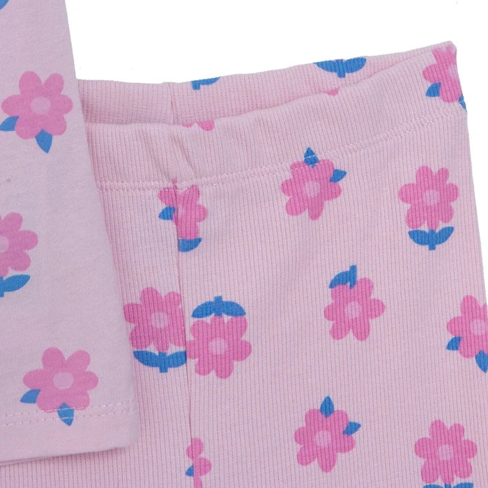 HelloBaby Girls Blouse & Leggings Set Floral Print Ditsy Flower Crew Neck Full Length Short Sleeve - Pink Printed Pink Printed - ebebek