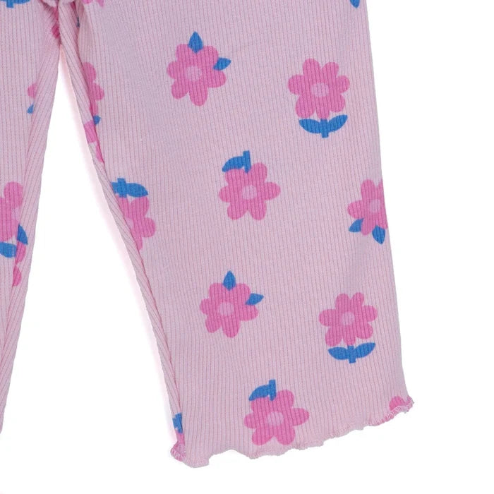HelloBaby Girls Blouse & Leggings Set Floral Print Ditsy Flower Crew Neck Full Length Short Sleeve - Pink Printed Pink Printed - ebebek