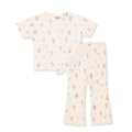HelloBaby Girls Blouse & Leggings Set Floral Print Flower Garden Crew Neck Full Length Short Sleeve - Ecru Printed Ecru Printed - ebebek