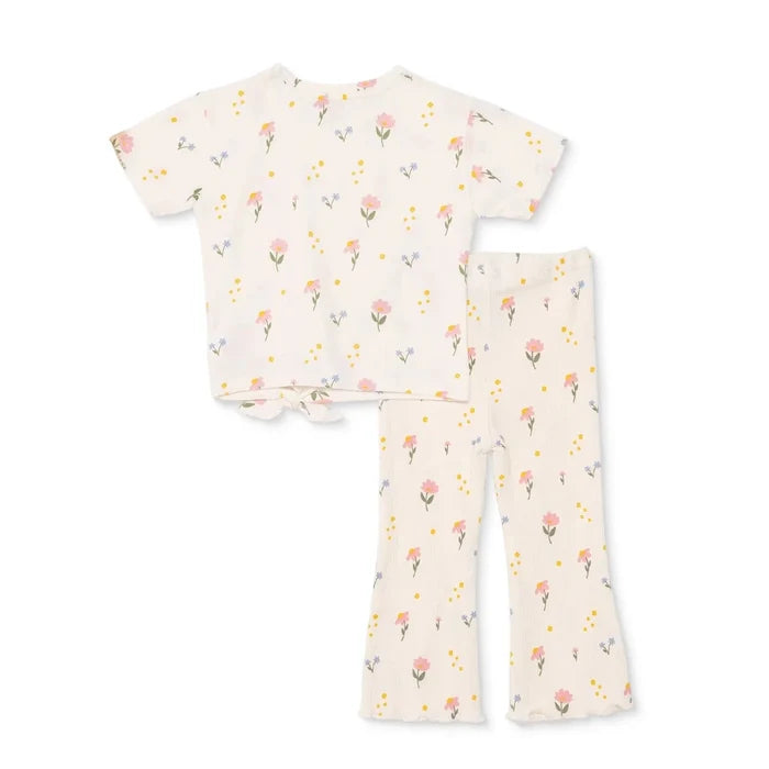 HelloBaby Girls Blouse & Leggings Set Floral Print Flower Garden Crew Neck Full Length Short Sleeve - Ecru Printed Ecru Printed - ebebek