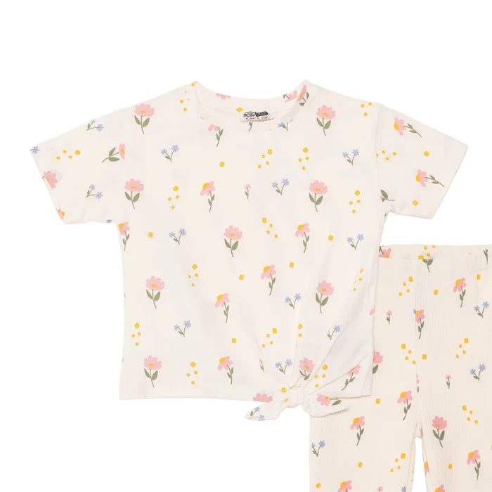 HelloBaby Girls Blouse & Leggings Set Floral Print Flower Garden Crew Neck Full Length Short Sleeve - Ecru Printed Ecru Printed - ebebek