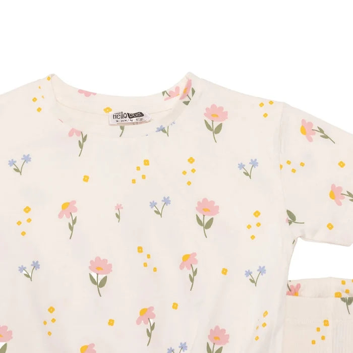 HelloBaby Girls Blouse & Leggings Set Floral Print Flower Garden Crew Neck Full Length Short Sleeve - Ecru Printed Ecru Printed - ebebek