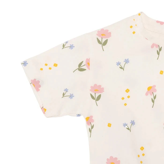 HelloBaby Girls Blouse & Leggings Set Floral Print Flower Garden Crew Neck Full Length Short Sleeve - Ecru Printed Ecru Printed - ebebek