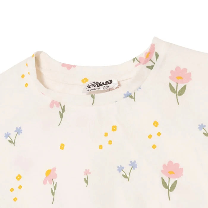 HelloBaby Girls Blouse & Leggings Set Floral Print Flower Garden Crew Neck Full Length Short Sleeve - Ecru Printed Ecru Printed - ebebek