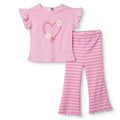 HelloBaby Girls Blouse & Leggings Set Heart Print Ditsy Flower Crew Neck Full Length Short Sleeve - Pink Pink - ebebek