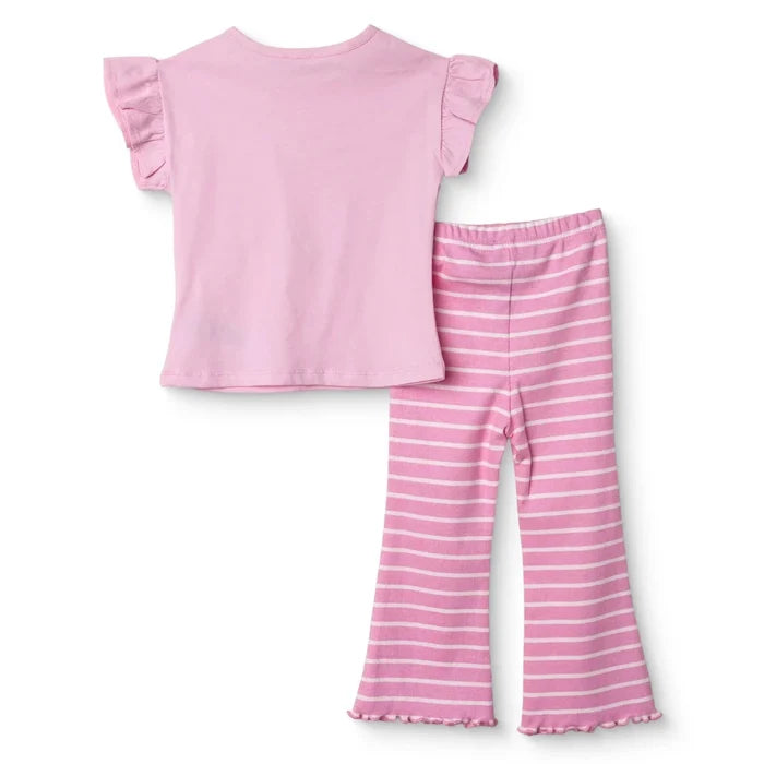 HelloBaby Girls Blouse & Leggings Set Heart Print Ditsy Flower Crew Neck Full Length Short Sleeve - Pink Pink - ebebek