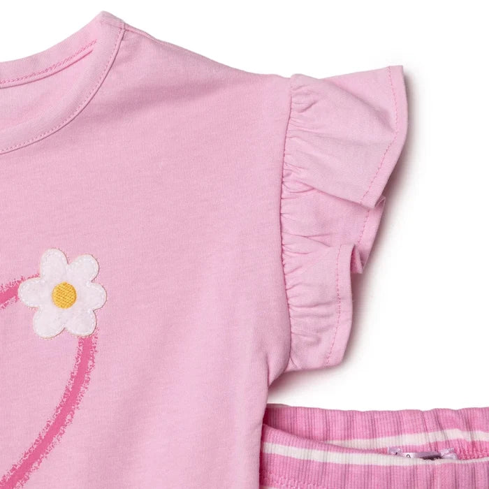 HelloBaby Girls Blouse & Leggings Set Heart Print Ditsy Flower Crew Neck Full Length Short Sleeve - Pink Pink - ebebek