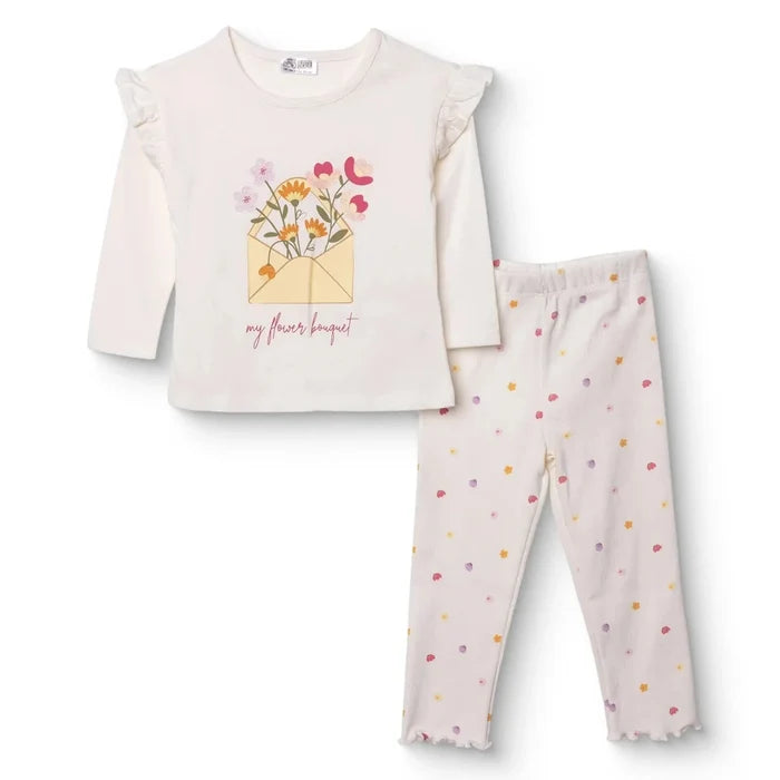 HelloBaby Girls Blouse & Leggings Set Pastel Dreams Crew Neck Full Length Long Sleeve - Ecru Ecru - ebebek