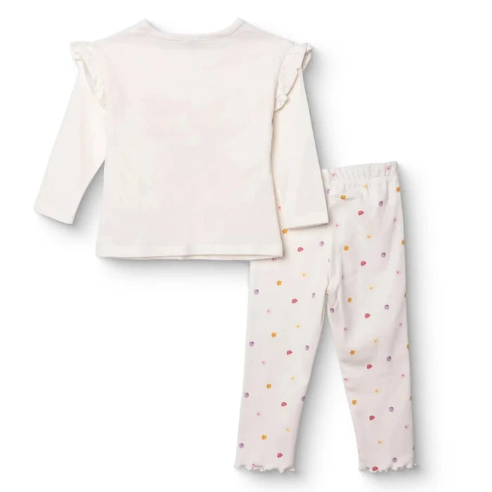 HelloBaby Girls Blouse & Leggings Set Pastel Dreams Crew Neck Full Length Long Sleeve - Ecru Ecru - ebebek
