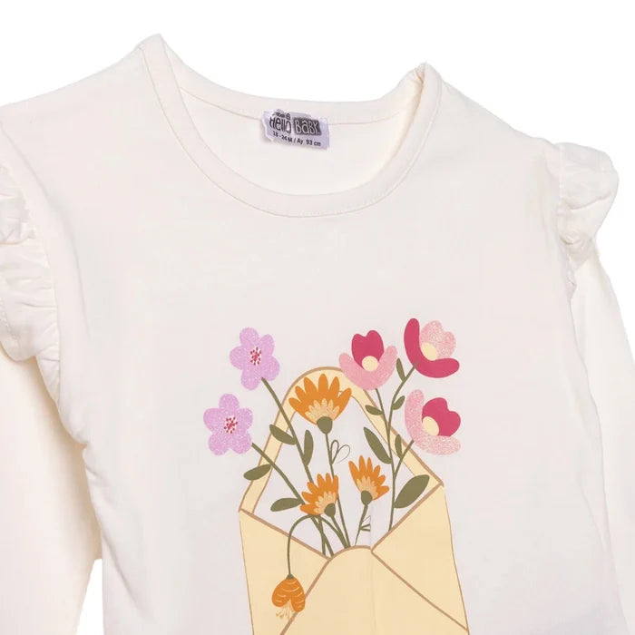 HelloBaby Girls Blouse & Leggings Set Pastel Dreams Crew Neck Full Length Long Sleeve - Ecru Ecru - ebebek