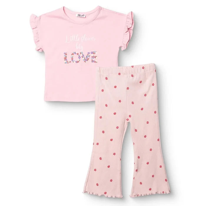 HelloBaby Girls Blouse & Leggings Set Text Print Pastel Dreams Crew Neck Full Length Short Sleeve - Pink Pink - ebebek