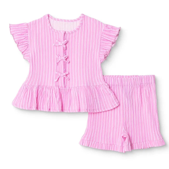 HelloBaby Girls Blouse & Shorts Set Ditsy Flower Crew Neck Short Length Short Sleeve - Pink Printed Pink Printed - ebebek