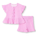 HelloBaby Girls Blouse & Shorts Set Ditsy Flower Crew Neck Short Length Short Sleeve - Pink Printed Pink Printed - ebebek