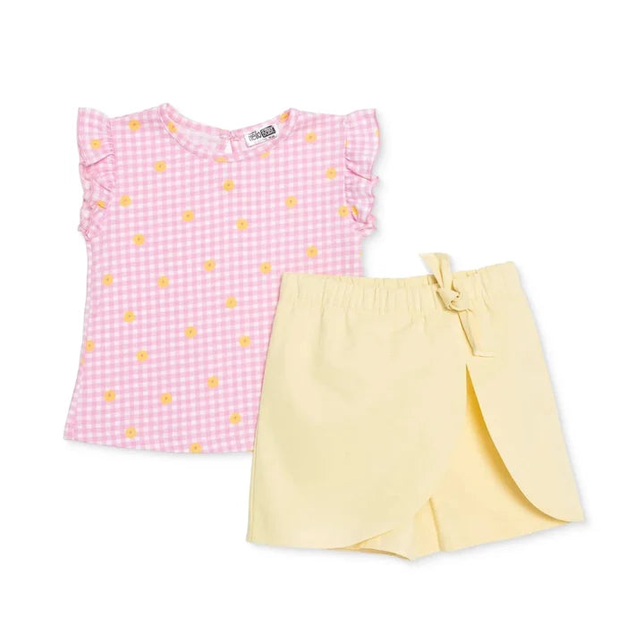 HelloBaby Girls Blouse & Shorts Set Ditsy Flower Crew Neck Short Length Short Sleeve - Pink Printed Pink Printed - ebebek