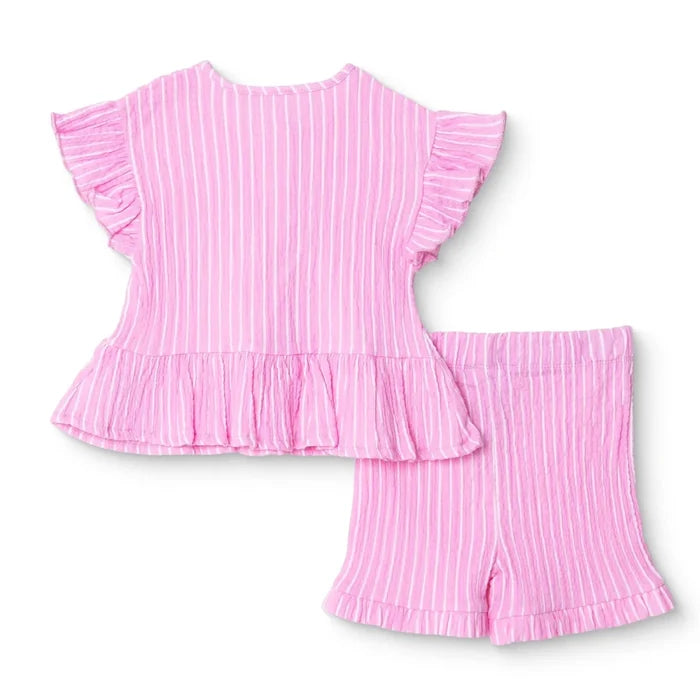 HelloBaby Girls Blouse & Shorts Set Ditsy Flower Crew Neck Short Length Short Sleeve - Pink Printed Pink Printed - ebebek