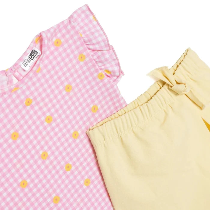 HelloBaby Girls Blouse & Shorts Set Ditsy Flower Crew Neck Short Length Short Sleeve - Pink Printed Pink Printed - ebebek