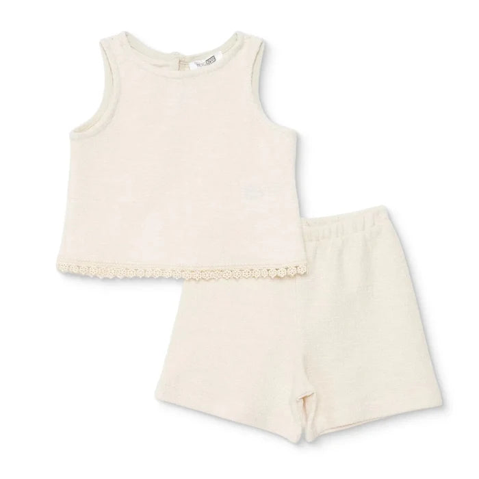 HelloBaby Girls Blouse & Shorts Set Pastel Dreams Crew Neck Short Length Sleeveless - Ecru Ecru - ebebek