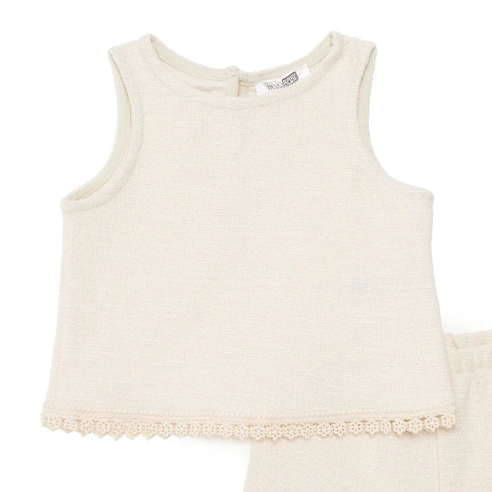 HelloBaby Girls Blouse & Shorts Set Pastel Dreams Crew Neck Short Length Sleeveless - Ecru Ecru - ebebek
