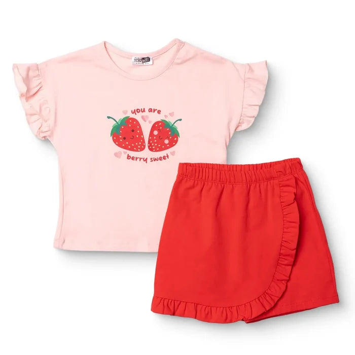 HelloBaby Girls Blouse & Shorts Set Strawberry Print Berry Belle Crew Neck Short Length Short Sleeve - Pink Pink - ebebek