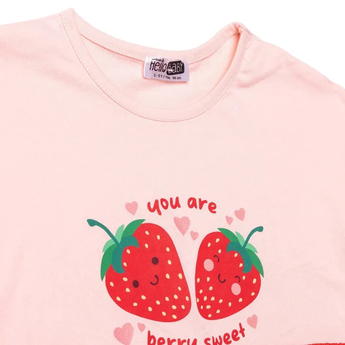HelloBaby Girls Blouse & Shorts Set Strawberry Print Berry Belle Crew Neck Short Length Short Sleeve - Pink Pink - ebebek