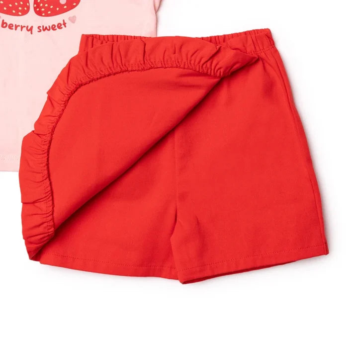 HelloBaby Girls Blouse & Shorts Set Strawberry Print Berry Belle Crew Neck Short Length Short Sleeve - Pink Pink - ebebek