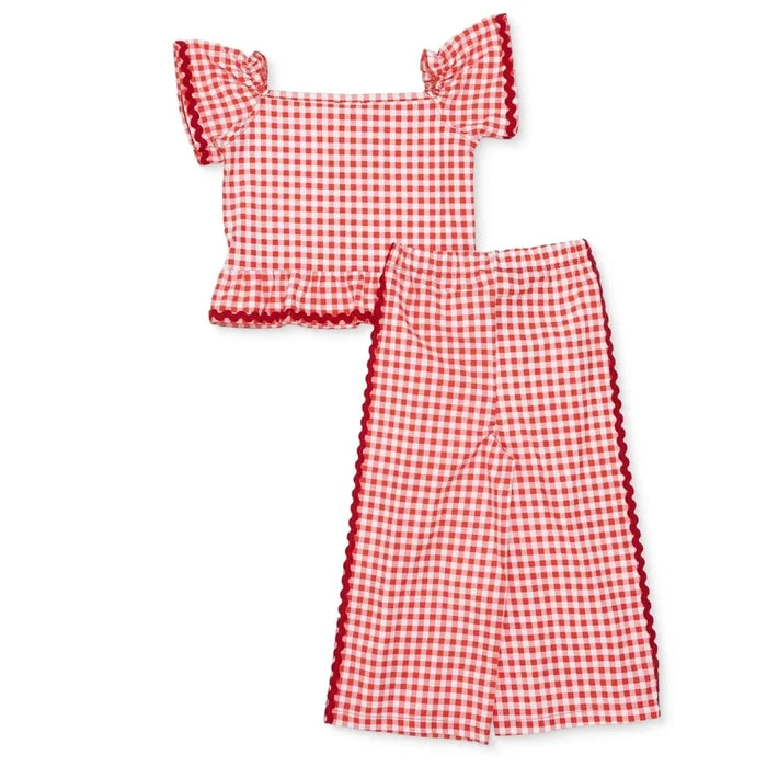 HelloBaby Girls Blouse & Trousers Set Check Print Buttoned Berry Belle Decorative Collar Full Length - Pink Pink - ebebek