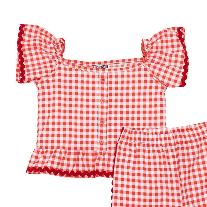 HelloBaby Girls Blouse & Trousers Set Check Print Buttoned Berry Belle Decorative Collar Full Length - Pink Pink - ebebek