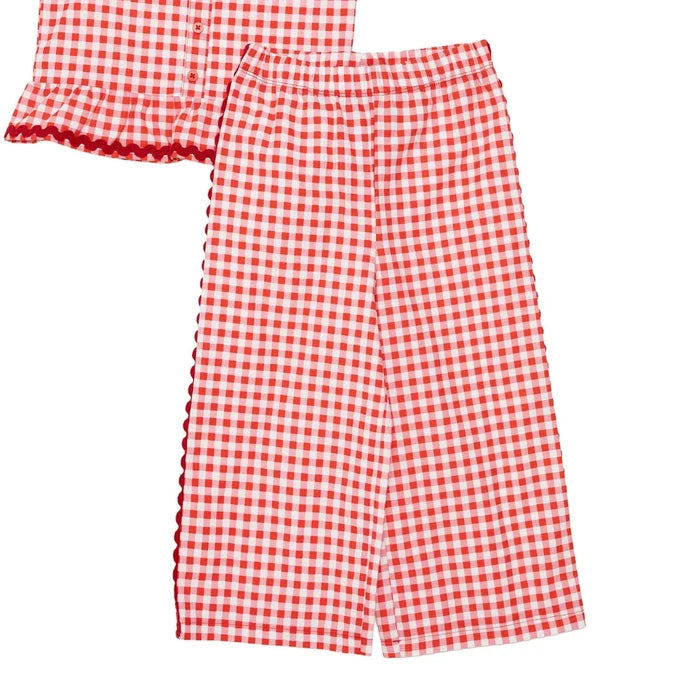 HelloBaby Girls Blouse & Trousers Set Check Print Buttoned Berry Belle Decorative Collar Full Length - Pink Pink - ebebek