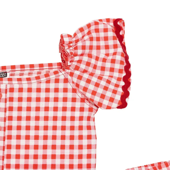HelloBaby Girls Blouse & Trousers Set Check Print Buttoned Berry Belle Decorative Collar Full Length - Pink Pink - ebebek