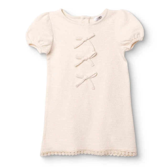HelloBaby Girls Dress Bow Pastel Dreams Crew Neck Short Sleeve - Ecru Ecru - ebebek
