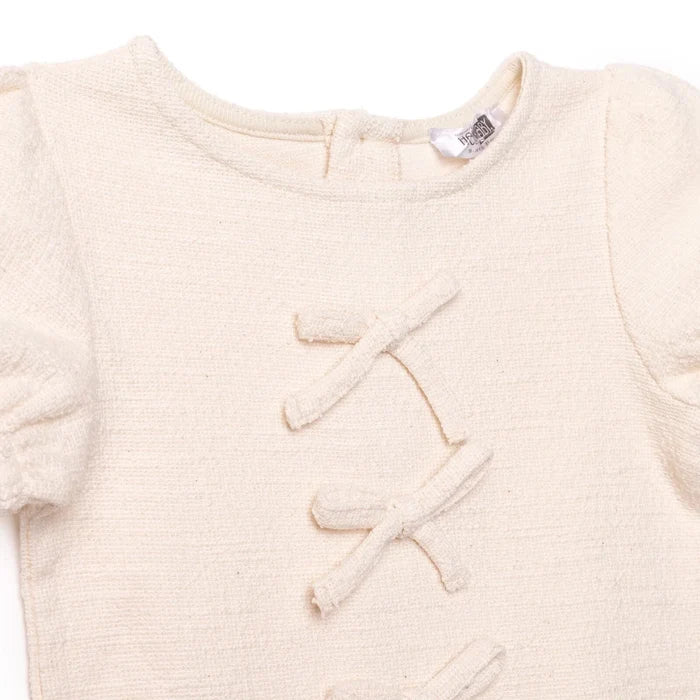 HelloBaby Girls Dress Bow Pastel Dreams Crew Neck Short Sleeve - Ecru Ecru - ebebek